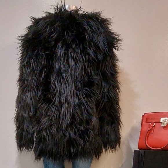 💋BOHO CHIC💋 GORGEOUS Black Faux Fox Fur Jacket - Picture 11 of 16